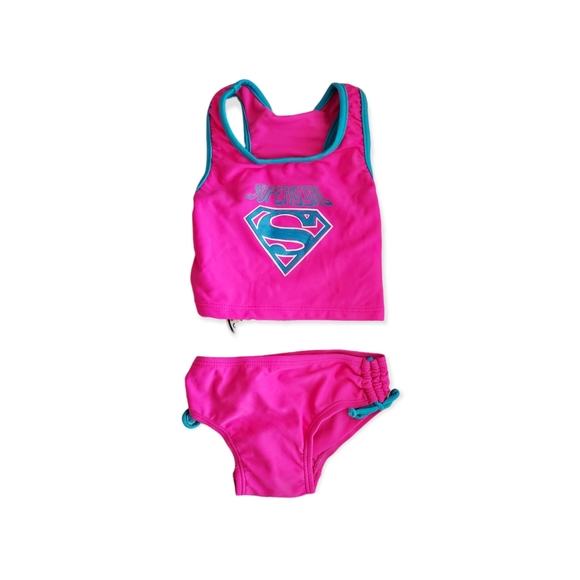 NWT Toddler DC Comics Pink Super Hero Girl 2 Piece Swimsuit - Picture 1 of 5
